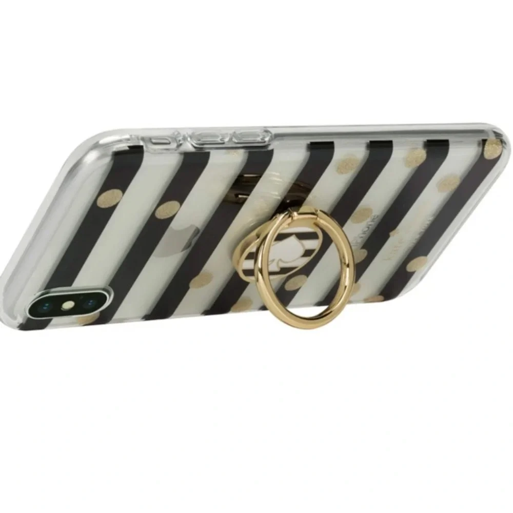 Kate Spade Cell Phone Ring Stand -Black / White Stripes w/ Spade NIB